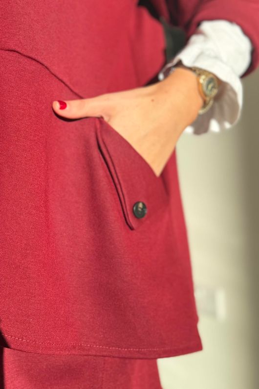 Sola Smart Tech Split Back Peplum Top Burgundy